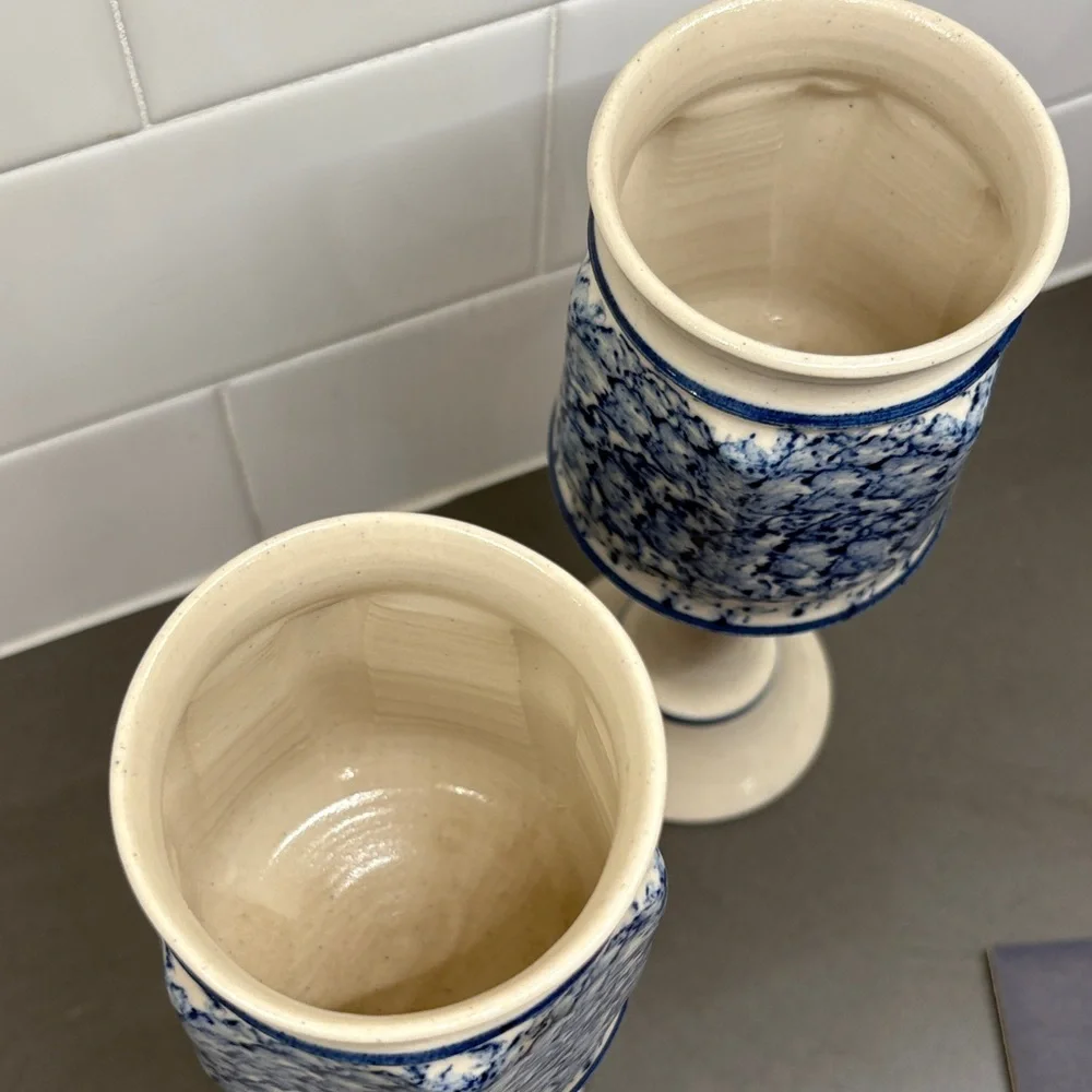 Blue and White Ceramic Goblets/Candle Holder - Picture 2 of 2